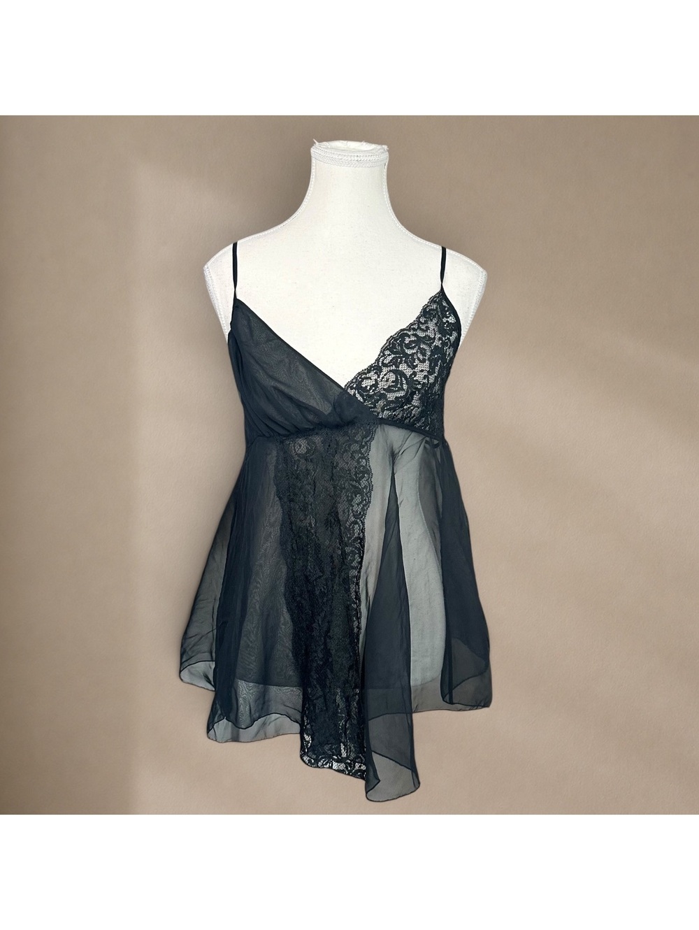 Vintage Victoria’s Secret Gold Label Black Sheer Lace Babydoll Slip Y2K 90s